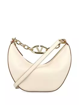 Valentino Garavani маленькая кожаная сумка через плечо VLogo Moon, нейтральный цвет