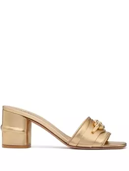 Valentino Garavani мюли с эффектом металлик и логотипом VLogo, золотистый