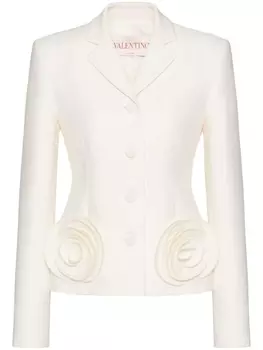 Valentino Garavani пиджак Crepe Couture с цветочной аппликацией, белый