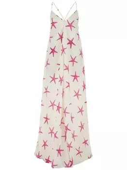 Valentino Garavani платье макси из крепдешина с изображением морской звезды, нейтральный цвет
