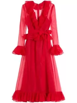 Valentino Garavani платье миди из органзы, красный