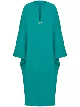 Valentino Garavani платье миди с V-образным вырезом и драпировкой, зеленый