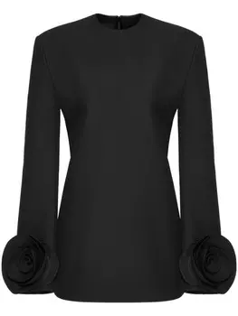 Valentino Garavani платье мини с оборками и цветочным принтом, черный