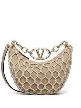 Valentino Garavani плетеная сумка через плечо с декором VLogo Moon, нейтральный цвет