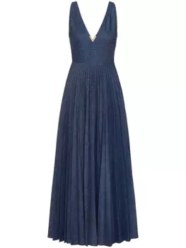 Valentino Garavani плиссированное платье макси с декором VGold, синий