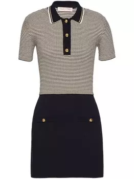 Valentino Garavani полосатое платье мини с воротником поло, черный