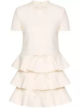 Valentino Garavani ярусное платье мини с бантом, нейтральный цвет