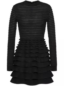 Valentino Garavani ярусное платье мини в рубчик, черный