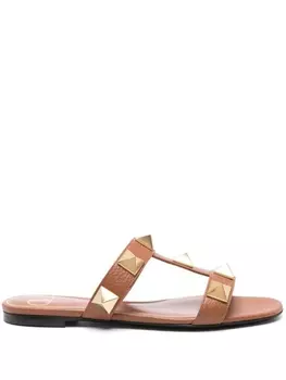 Valentino Garavani Roman Stud leather sandals, коричневый