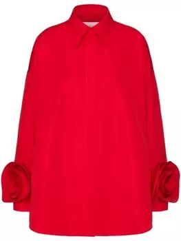 Valentino Garavani рубашка с длинными рукавами и цветочной аппликацией, красный