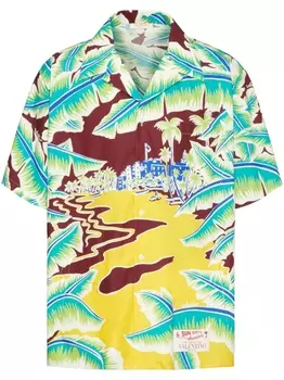 Valentino Garavani рубашка с принтом Surf Rider, синий