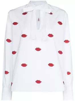 Valentino Garavani рубашка с завязками и принтом, белый