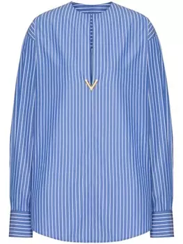 Valentino Garavani рубашка в полоску с логотипом, синий