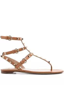 Valentino Garavani сандалии Rockstud из кожи на плоской подошве, коричневый