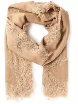 Valentino Garavani шарф с кружевной отделкой, коричневый