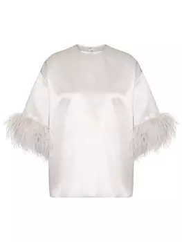 Valentino Garavani шелковая блузка с перьями на рукавах, нейтральный цвет