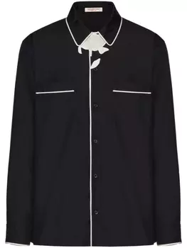 Valentino Garavani шелковая пижамная рубашка с цветочной аппликацией, белый