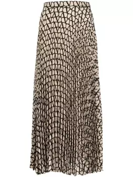 Valentino Garavani шелковая юбка с узором Toile Iconographe, нейтральный цвет