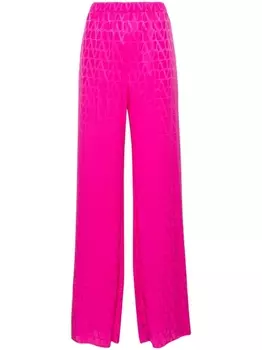 Valentino Garavani шелковые брюки палаццо с узором Toile Iconographe, розовый
