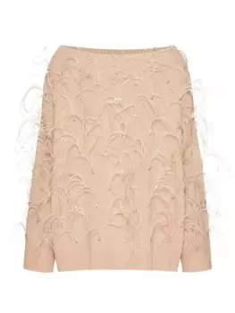 Valentino Garavani шерстяной джемпер с вышивкой, нейтральный цвет