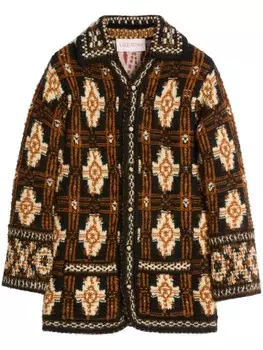 Valentino Garavani шерстяной кардиган с геометричным узором, черный