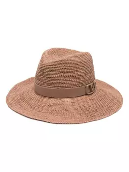 Valentino Garavani соломенная шляпа-федора с логотипом VLogo Signature, коричневый