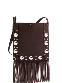 Valentino Garavani СУМКА ЧЕРЕЗ ПЛЕЧО ИЗ ЗАМШИ NELLCTE С БАХРОМОЙ, коричневый