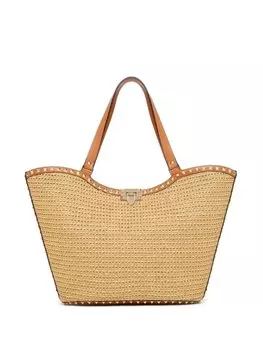 Valentino Garavani сумка-тоут Rockstud из рафии, нейтральный цвет