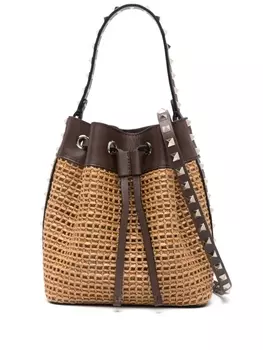 Valentino Garavani сумка-ведро Rockstud из рафии, нейтральный цвет