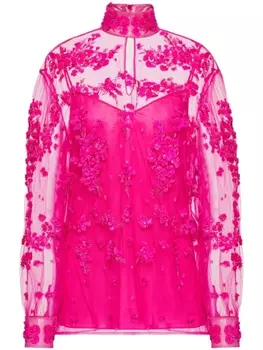 Valentino Garavani топ из тюля с вышивкой, розовый