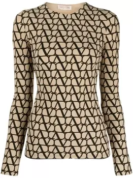 Valentino Garavani топ с длинными рукавами и логотипом VLogo Signature, нейтральный цвет