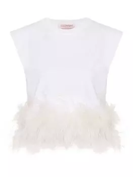 Valentino Garavani топ с перьями, белый