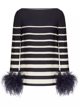 Valentino Garavani топ в полоску с перьями, синий