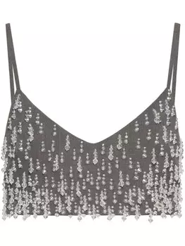 Valentino Garavani трикотажная майка, украшенная кристаллами, серый