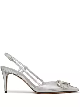 Valentino Garavani туфли с ремешком на пятке и логотипом VLogo Signature, серебристый