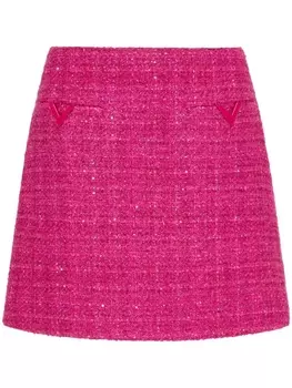 Valentino Garavani твидовая мини-юбка А-силуэта, розовый