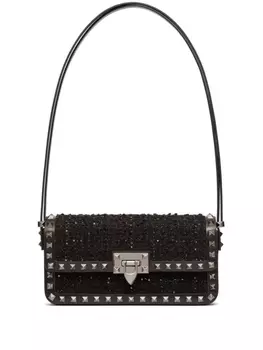 Valentino Garavani твидовая сумка на плечо Rockstud23 E/W, черный