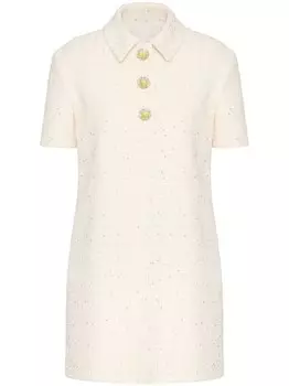 Valentino Garavani твидовое платье мини с воротником поло, нейтральный цвет