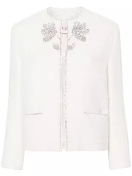 Valentino Garavani твидовый жакет с цветочной аппликацией, белый