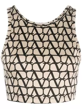 Valentino Garavani укороченный топ с узором Toile Iconographe, нейтральный цвет