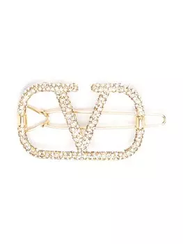 Valentino Garavani заколка для волос с кристаллами и логотипом VLogo Signature, золотистый
