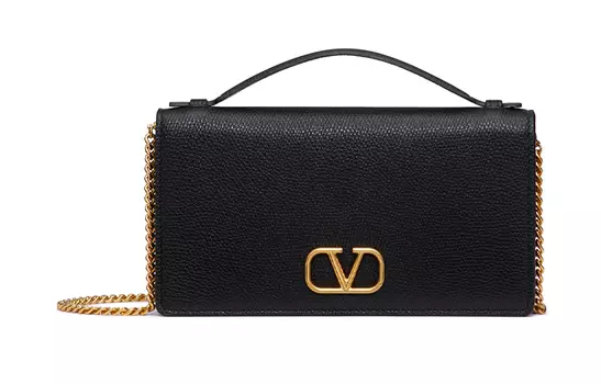Valentino Кошелек из зернистой телячьей кожи, сумка через плечо, женский, черный