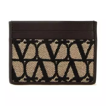 Valentino Мужской футляр для карт из телячьей кожи, черный, сахарный