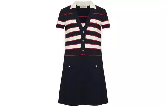 Valentino SS22 Платье с короткими рукавами, женское, темно-синие
