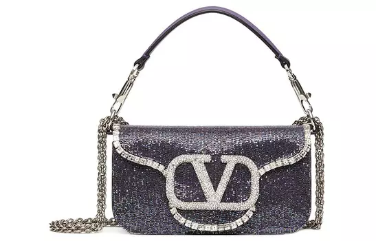 Valentino Сумка-багет Loc из кожи, сумка-мессенджер, сумка через плечо, мини, женская, темно-фиолетовая/серебристая