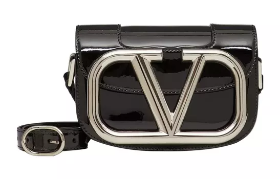 Valentino Сумка через плечо GARAVANI из лакированной кожи, маленькая, женская, черного цвета