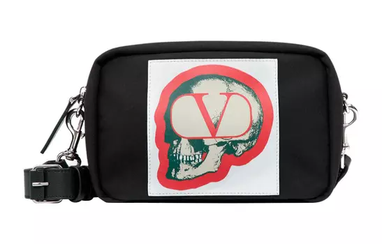 Valentino Сумка для фотоаппарата, сумка через плечо, технологичный нейлон с отделкой из телячьей кожи, черная, мужская