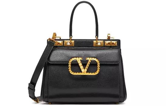 Valentino Женская сумка ROCKSTUD ALCOVE из зернистой телячьей кожи, среднего размера, черная