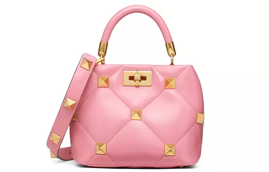 Valentino Женская сумка-труба из овчины с римскими заклепками, розовая