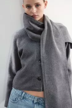 Валяная куртка с шарфом H&M, серый